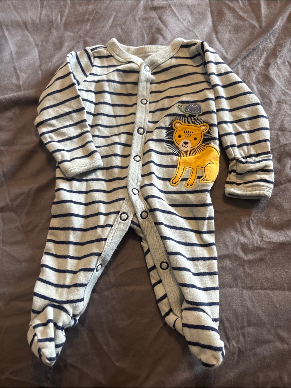 Carter's Navy & Cream Striped Footed One-Piece with Yellow Lion Applique